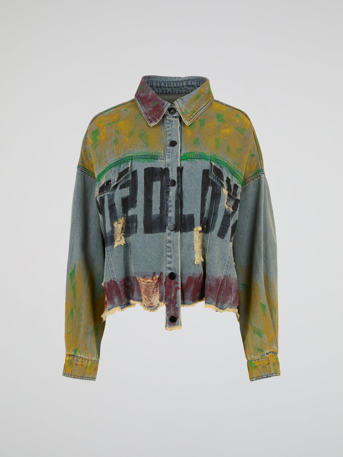 Graffiti-Graphic Cropped Denim Jacket