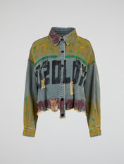 Graffiti-Graphic Cropped Denim Jacket