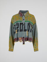 Graffiti-Graphic Cropped Denim Jacket
