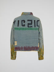 Graffiti-Graphic Cropped Denim Jacket
