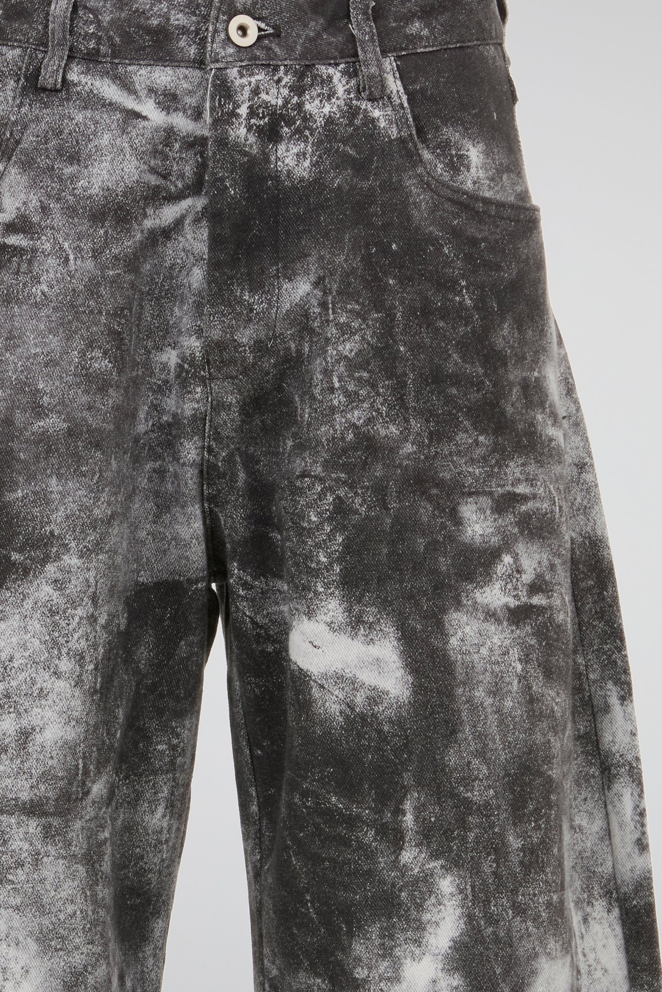 Acid-Washed Charcoal Wide-Leg Denim Trousers