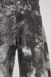 Acid-Washed Charcoal Wide-Leg Denim Trousers