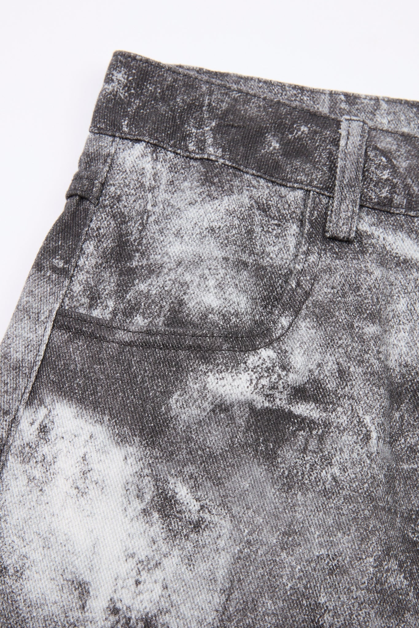 Acid-Washed Charcoal Wide-Leg Denim Trousers
