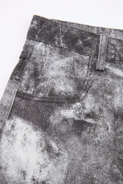 Acid-Washed Charcoal Wide-Leg Denim Trousers