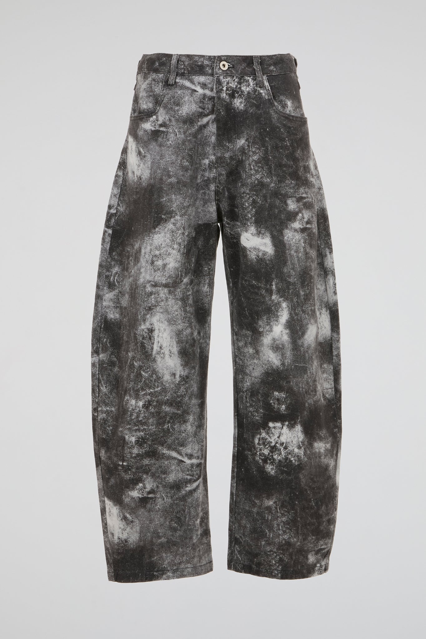 Acid-Washed Charcoal Wide-Leg Denim Trousers