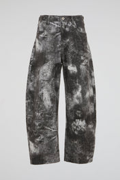 Acid-Washed Charcoal Wide-Leg Denim Trousers