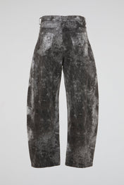 Acid-Washed Charcoal Wide-Leg Denim Trousers