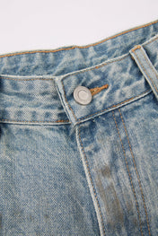Distressed Raw Edge Denim Shorts
