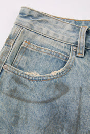 Distressed Raw Edge Denim Shorts