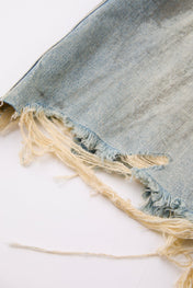 Distressed Raw Edge Denim Shorts