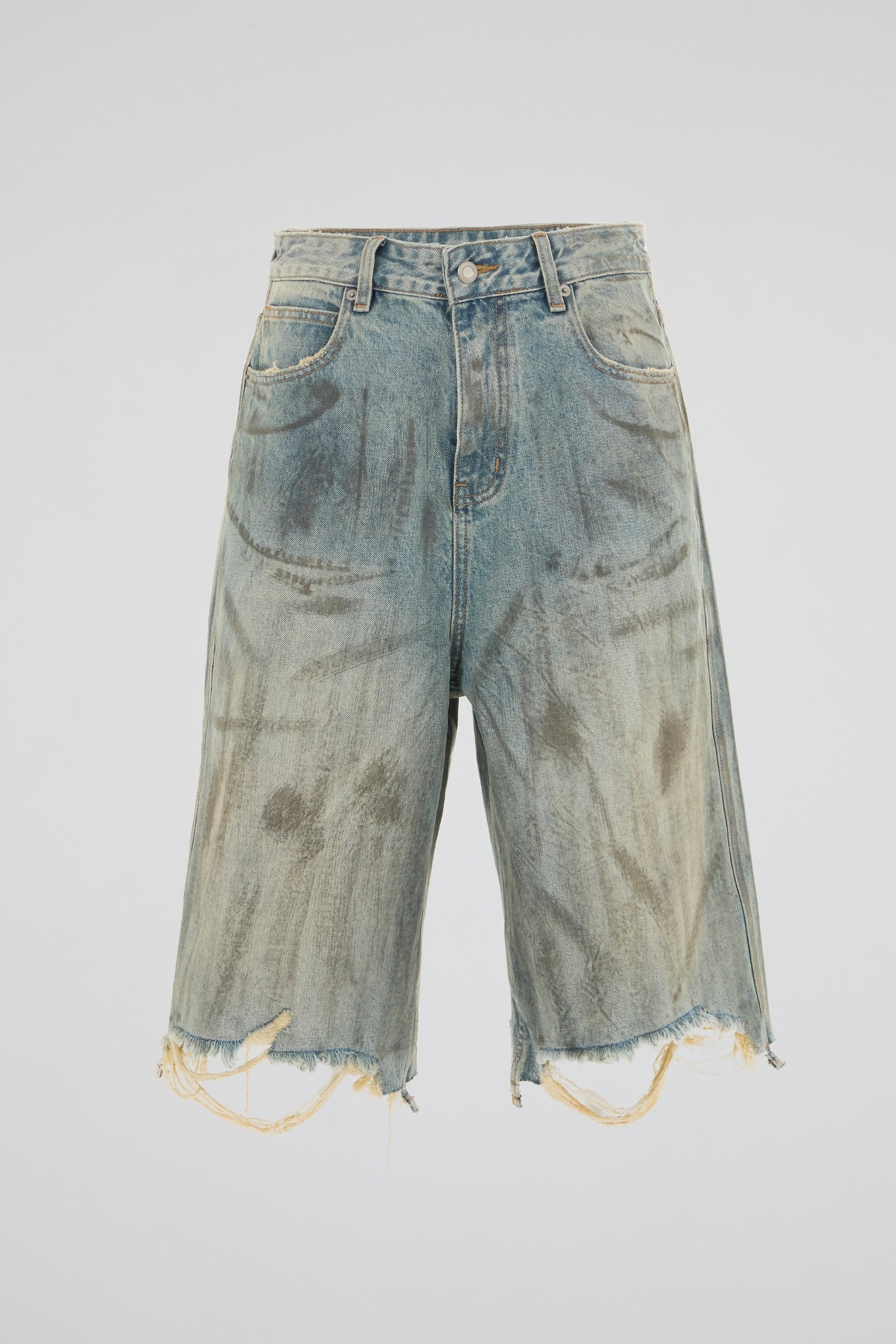 Distressed Raw Edge Denim Shorts