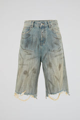 Distressed Raw Edge Denim Shorts