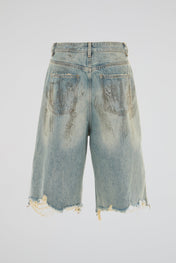 Distressed Raw Edge Denim Shorts