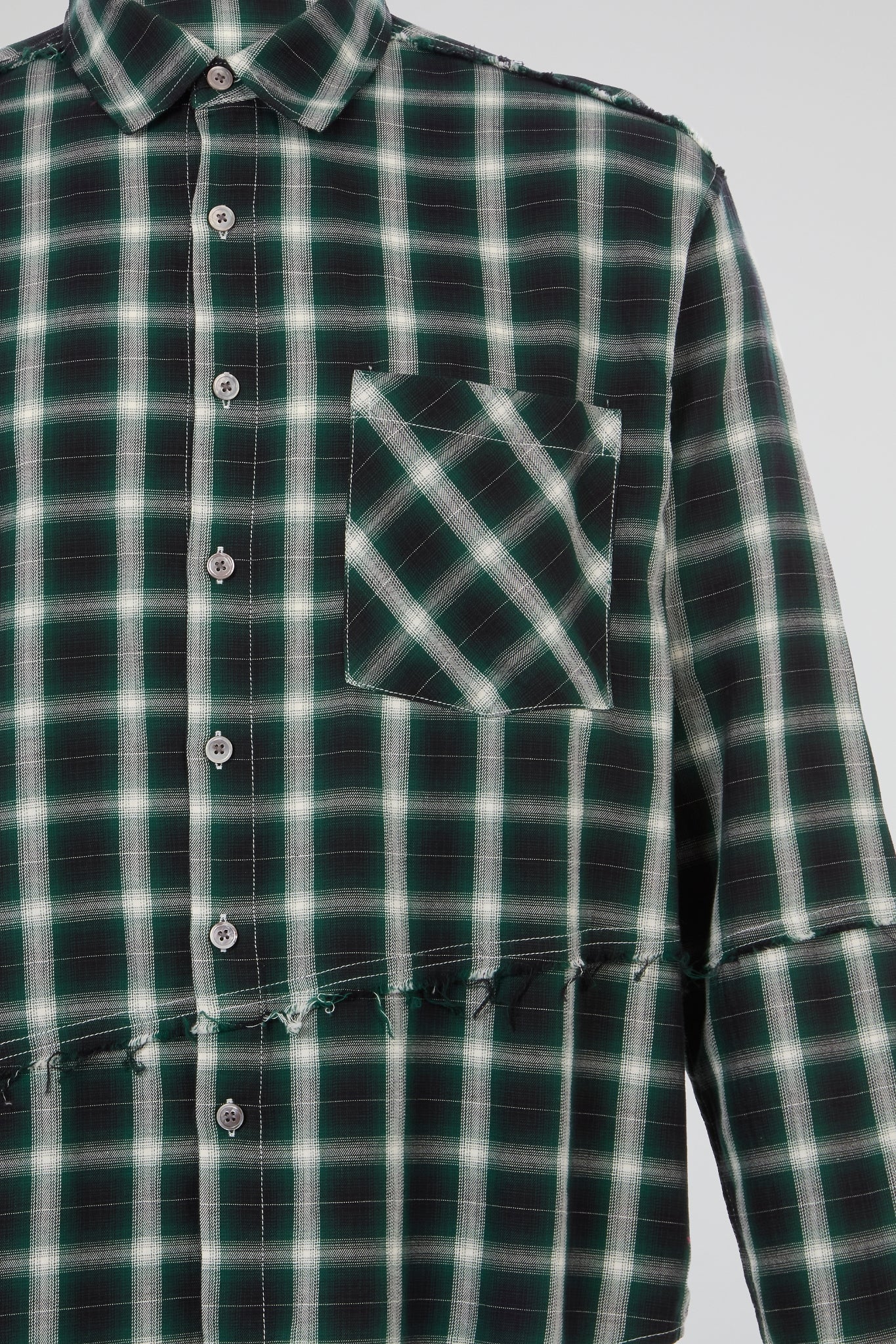 Forest Green Plaid Deconstructed Long-Sleeve Shirt
