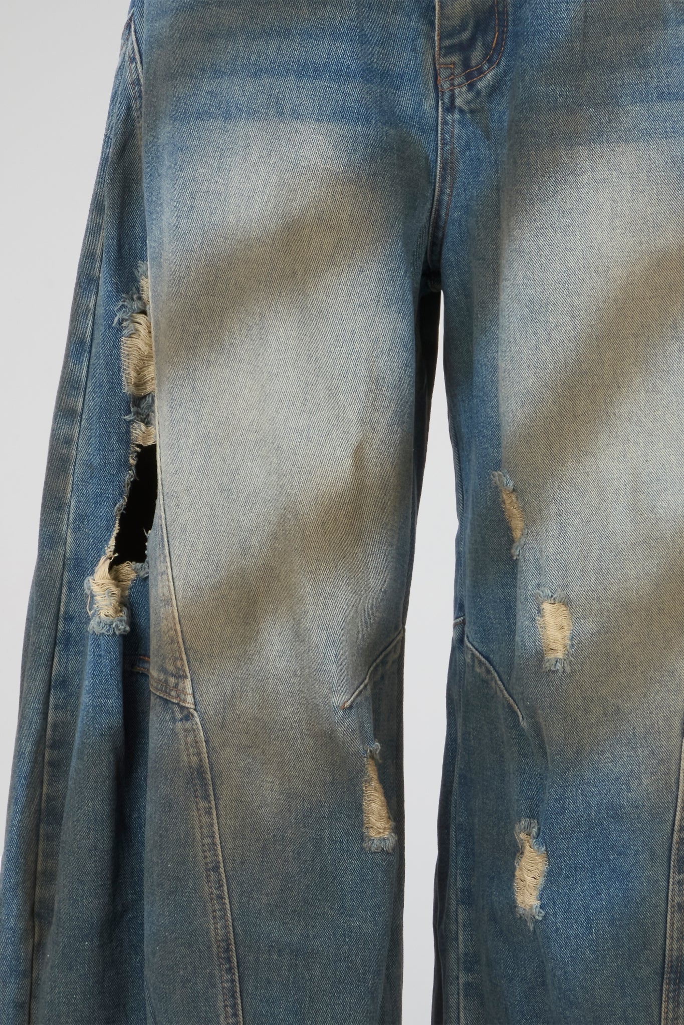 Deep Indigo Wide-Leg Distressed Denim Trousers