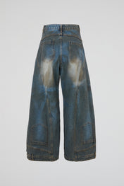 Deep Indigo Wide-Leg Distressed Denim Trousers