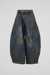 Dirty Wash Barrel Leg Denim Trousers