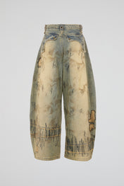 Burnished Sand Wide-Leg Embroidered Denim Trousers