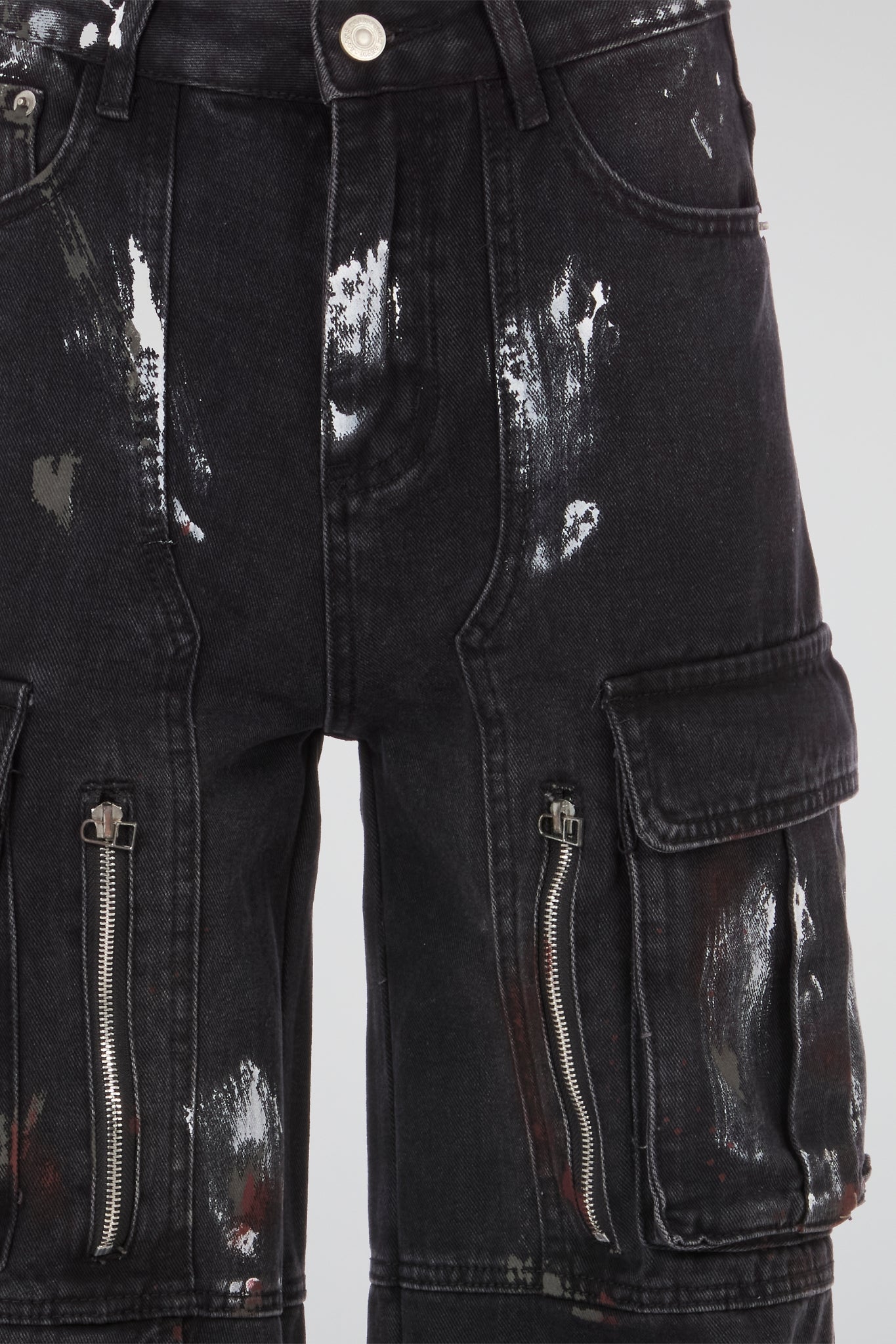 Distressed Multi-Pocket Cargo Denim
