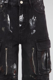 Distressed Multi-Pocket Cargo Denim