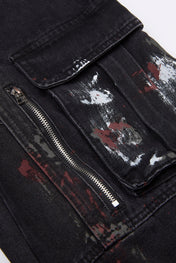 Distressed Multi-Pocket Cargo Denim