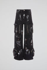 Distressed Multi-Pocket Cargo Denim
