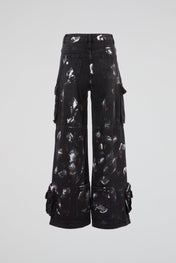 Distressed Multi-Pocket Cargo Denim