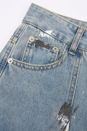 Distressed Multi-Pocket Cargo Denim