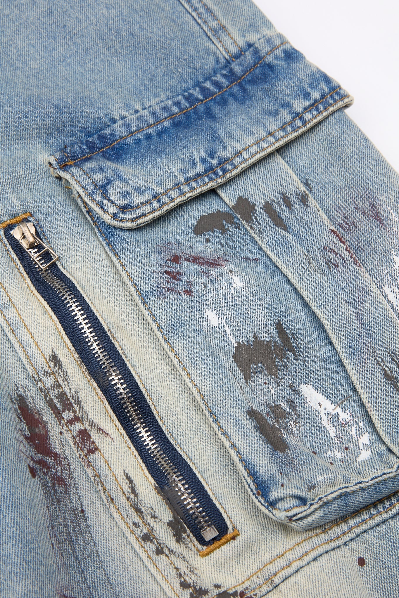 Distressed Multi-Pocket Cargo Denim