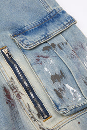 Distressed Multi-Pocket Cargo Denim