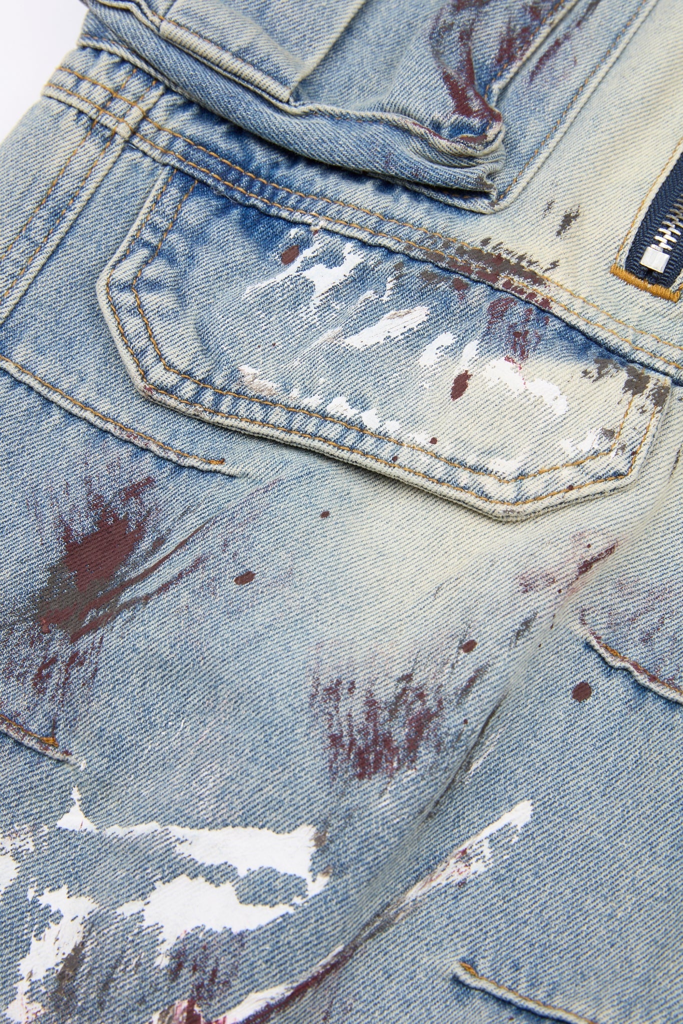 Distressed Multi-Pocket Cargo Denim