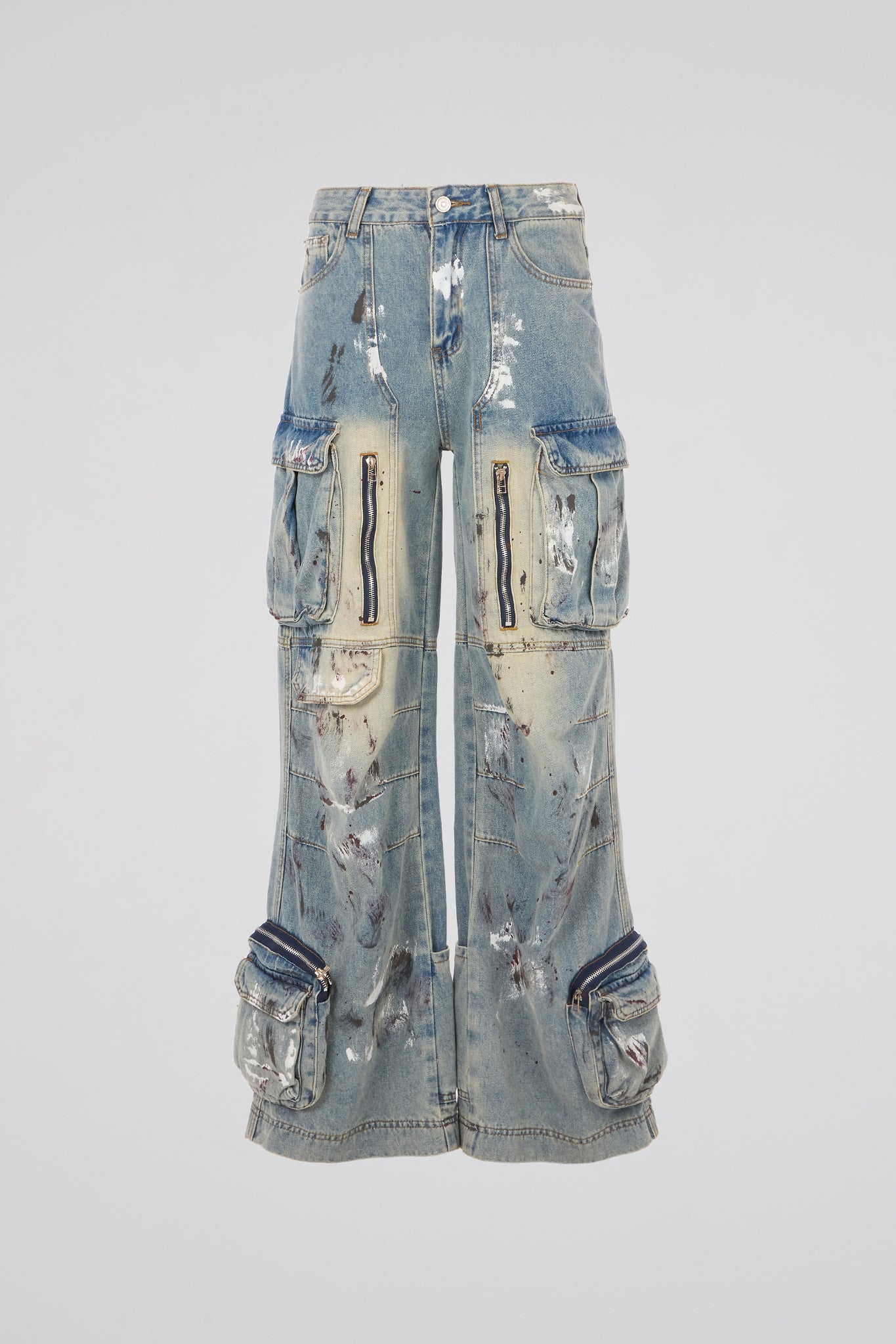 Distressed Multi-Pocket Cargo Denim