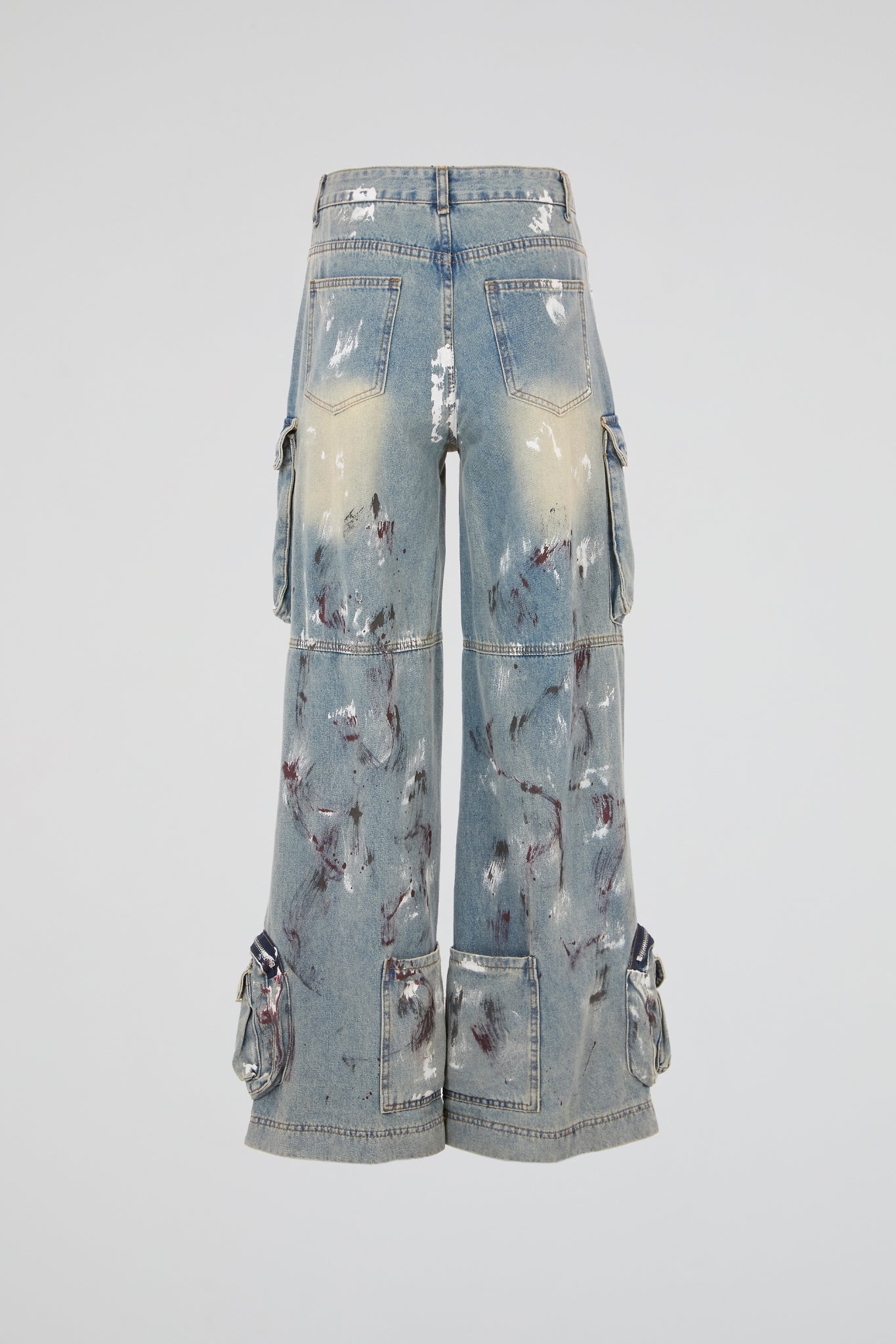 Distressed Multi-Pocket Cargo Denim