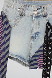 Necktie Denim Shorts