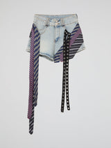 Necktie Denim Shorts