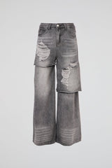 Layered Distressed Wide Denim