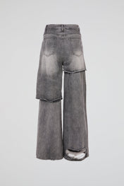Layered Distressed Wide Denim