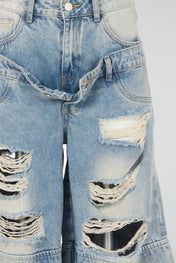 Multi Waist Denim Shorts Blue