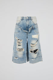 Multi Waist Denim Shorts Blue