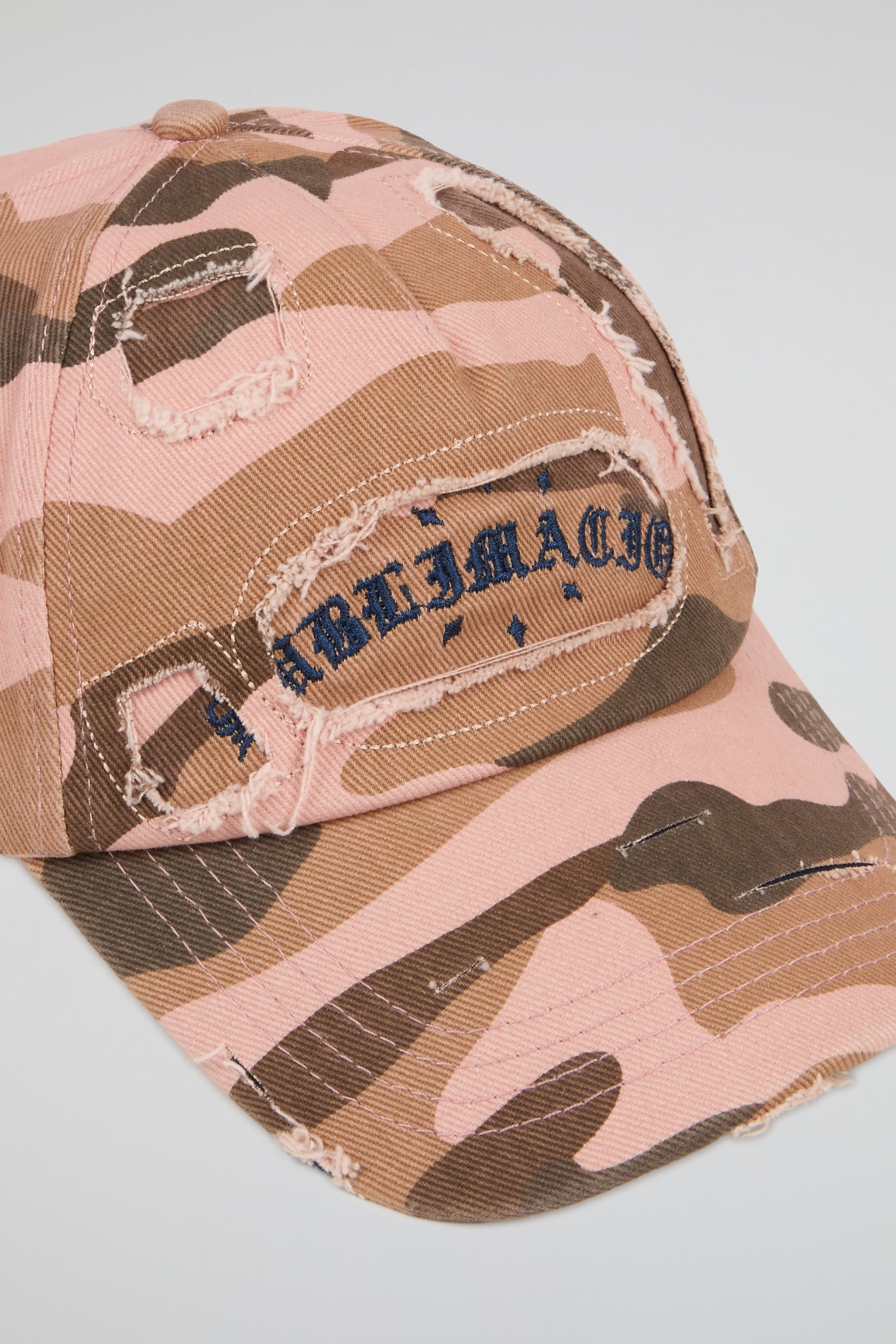Pink Camo Distressed Ball Cap