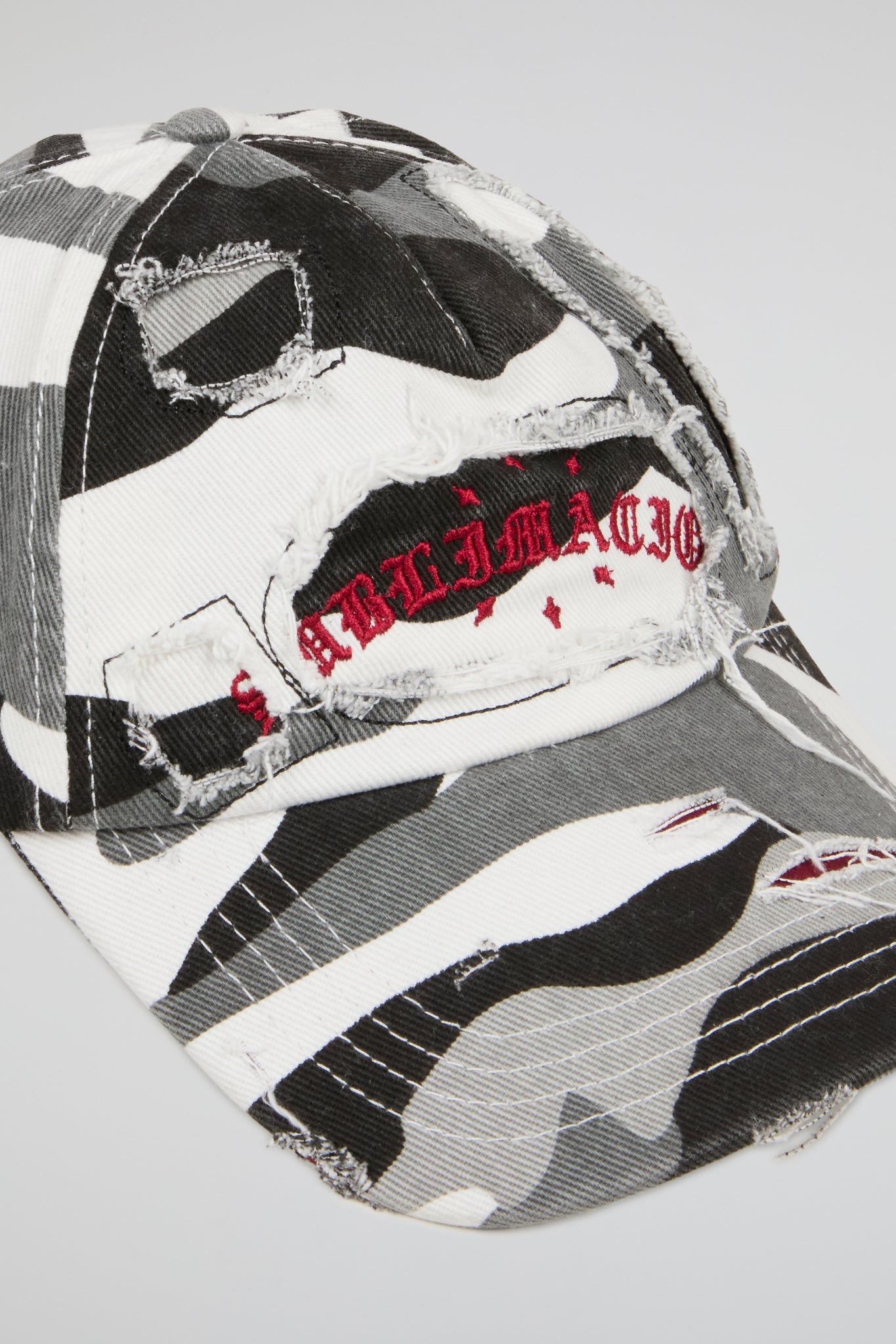 Black White Camo Distressed Ball Cap