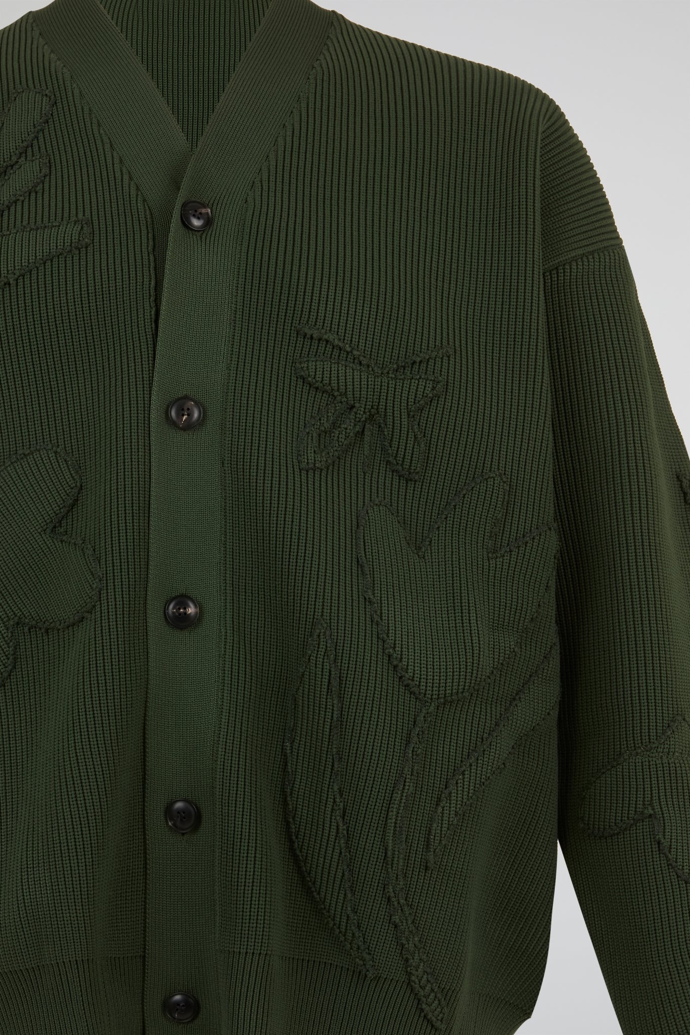 Green Embroidered Botanical Knit Cardigan