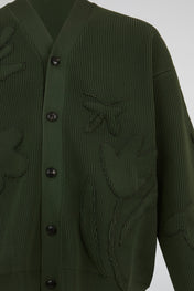 Green Embroidered Botanical Knit Cardigan