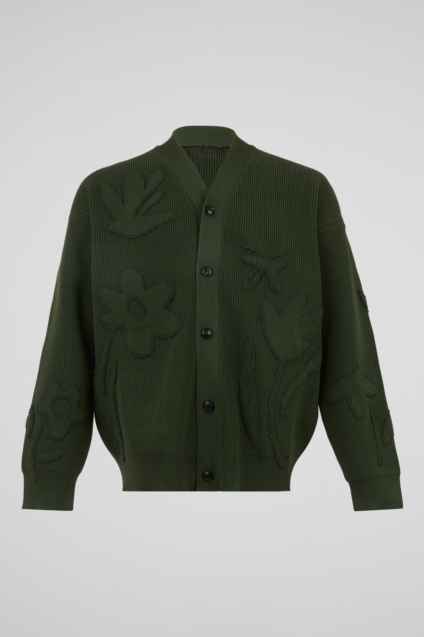 Green Embroidered Botanical Knit Cardigan