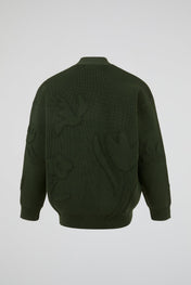Green Embroidered Botanical Knit Cardigan