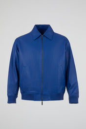 Structured Blue Leather Zip Jacket