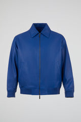 Structured Blue Leather Zip Jacket