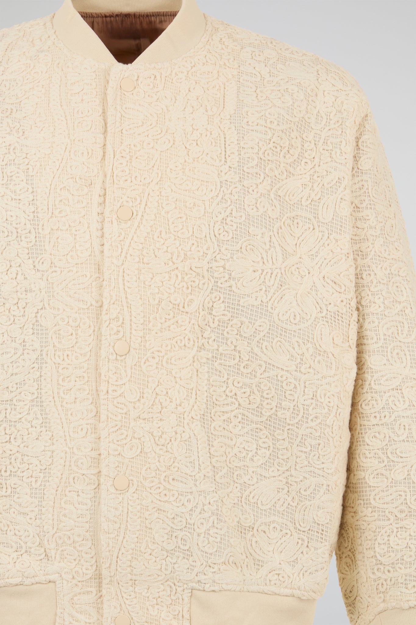 Ivory Embroidered Bomber Jacket