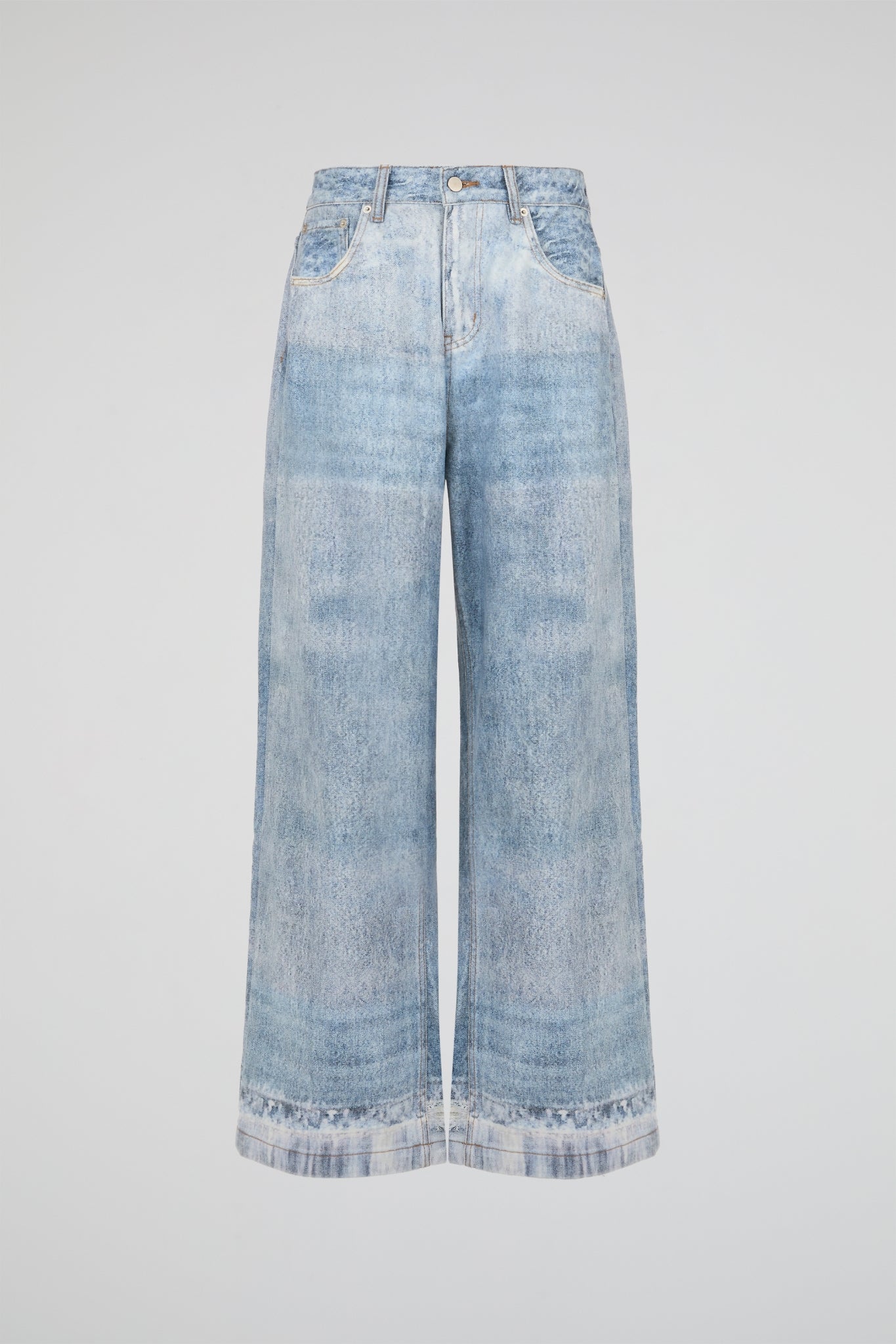Faded Wide-Leg Denim Trousers