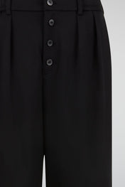 Black Pleated Button-Front Trousers